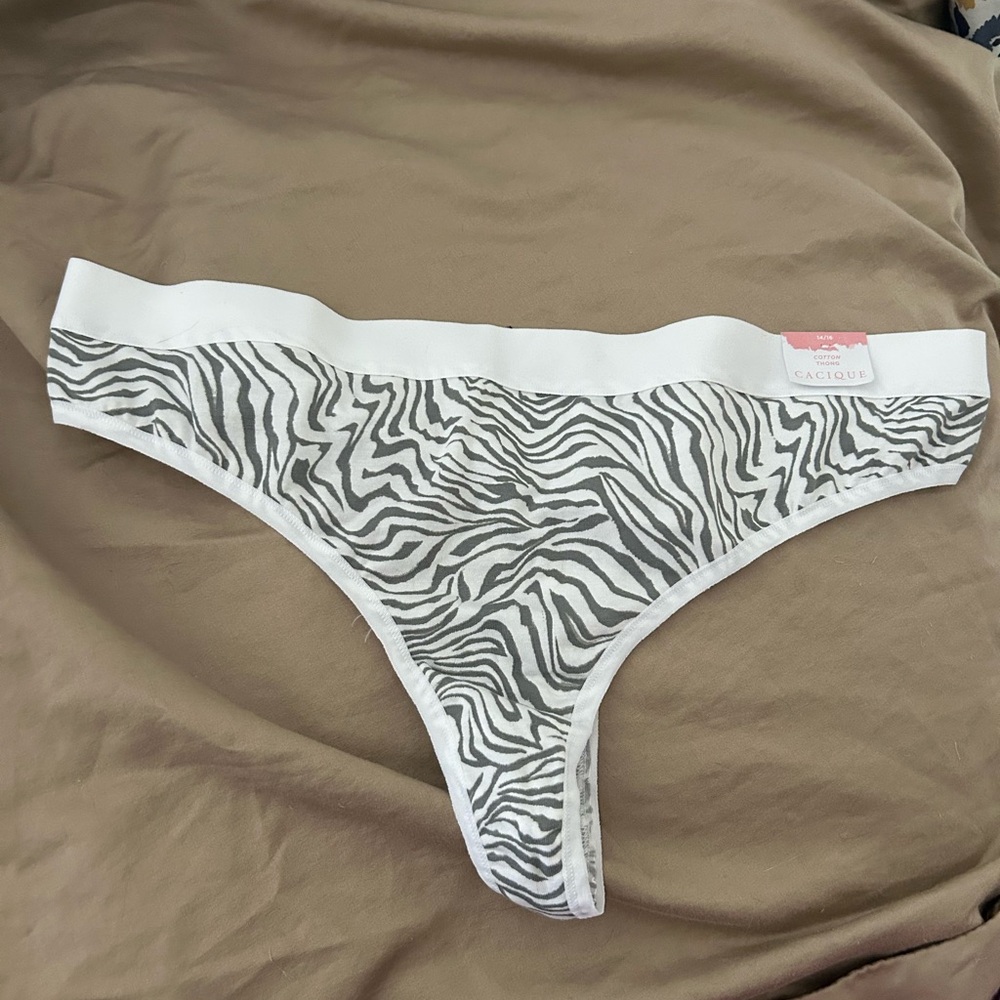 NWT! Cacique Black and Gray Zebra Print Cotton Thong